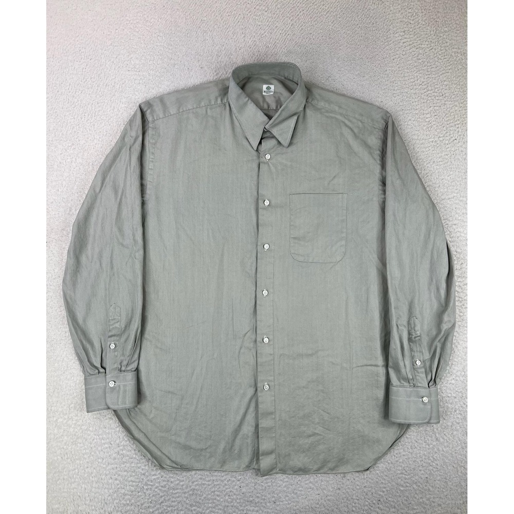 Borrelli Napoli Mens Large Gray Herringbone Dress Shirt Classic Fit Made Italy